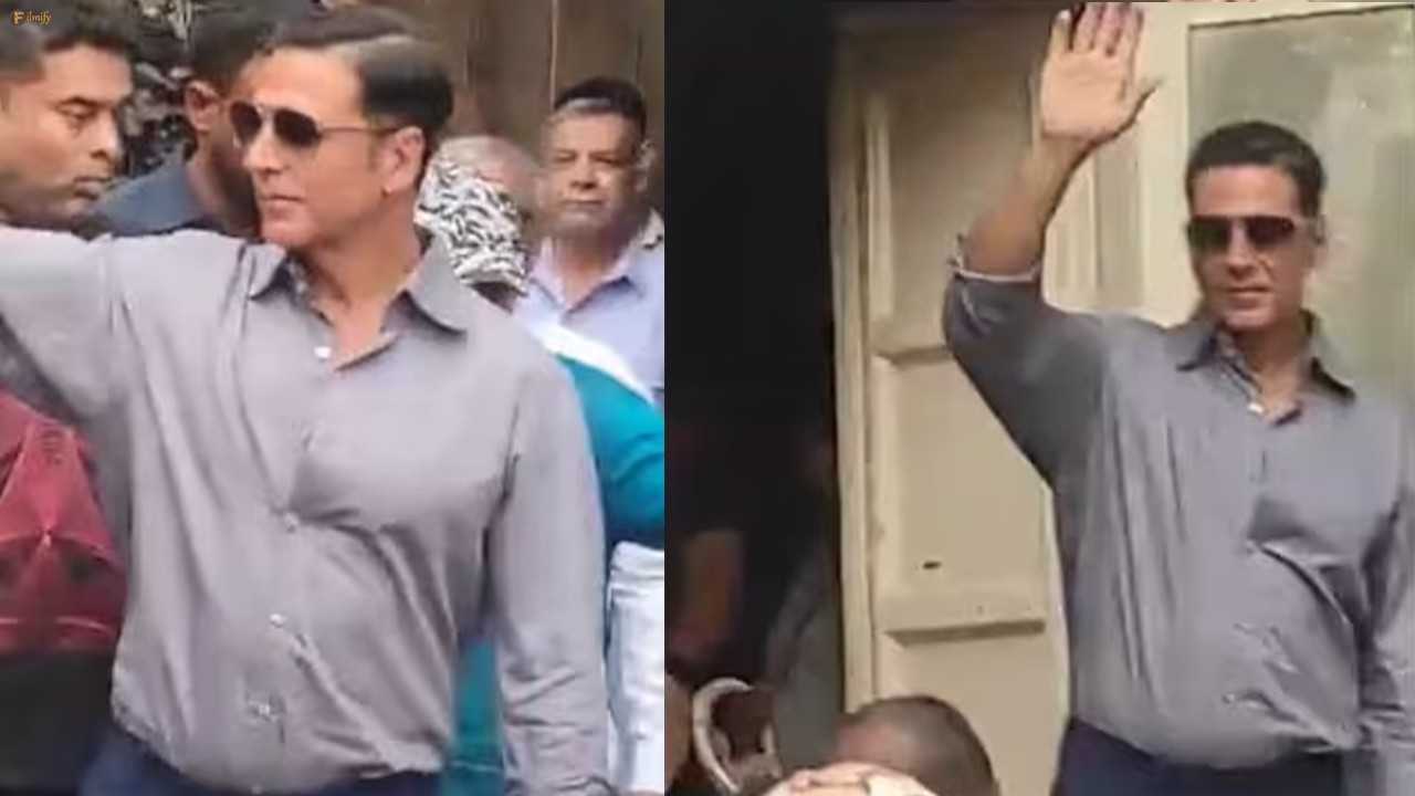 Akshay Kumar waves at fans as he shoots for his next movie
