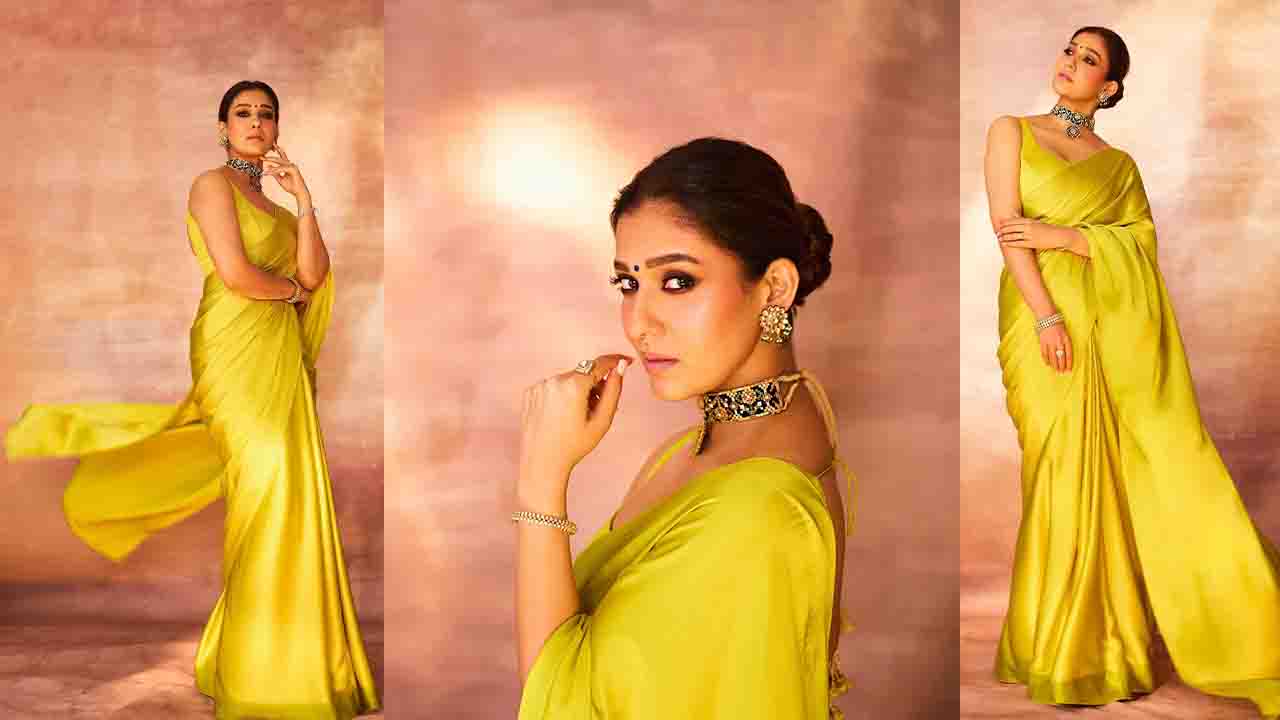 Nayanthara@ stuns in Yellow silk saree for BAFTA 2024